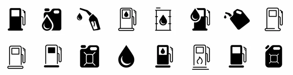 Foto op Aluminium Fuel icon set. Gas station icons or signs. Engine oil icon symbol. Transport collection, petrol fuel. Vector illustration © vectorsanta