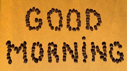 Good morning phrase from coffee beans