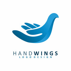 blue hand wing bird logo design