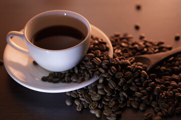 cup of coffee with beans