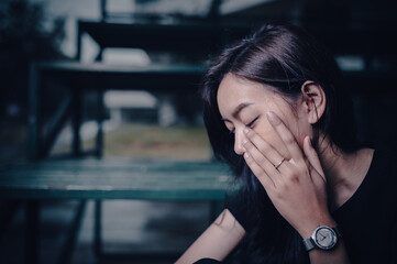 Asian woman sad from love,She worry because stress from boyfriend,Heartbreak woman concept