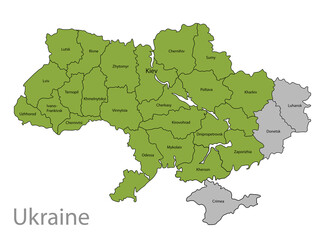 map of Ukraine, and regions of the Donetsk People's Republic, Luhansk People's Republic and Crimea 