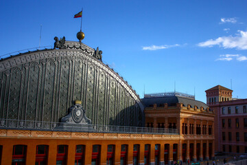 Madrid, Spain; may the 10th 2013: oOentrance of Atocha railway station in a sunny day in Madrid, Spain