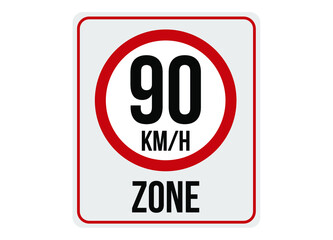 90km/h speed limit zone. Vector illustration.