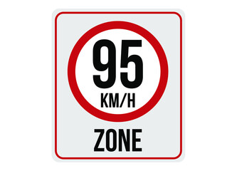 95km/h speed limit zone. Vector illustration.