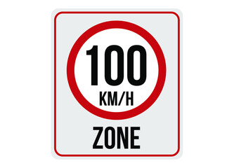 100km/h speed limit zone. Vector illustration.