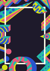 vector colorful 3D geometric and white frame with dark violet space background