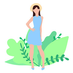 Summer party Women in swimsuits on the beach. Vector illustration of women in a swimsuit and in summer clothes Summer time. Summer vacation Fashionable girls with different hairstyles