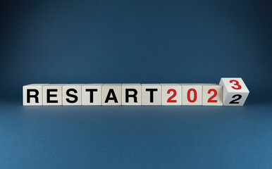 Restart 2022 - 2023. Cubes form the words Restart 2022 - 2023.