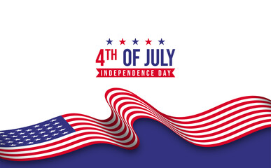 Happy 4th of july independence day USA flag wave celebration banner design vector blue and white background.