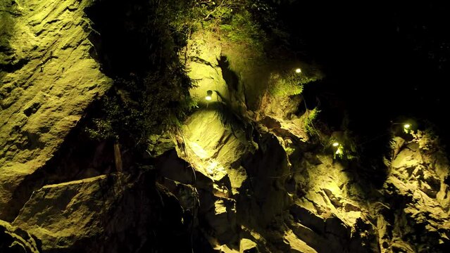 decorative lighting in the Ruskeala mountain park at night