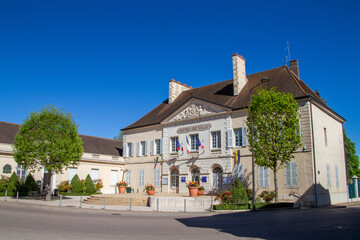 Fototapeta na wymiar Nuits-Saint-Georges , France, April 17, 2022. Town hall of the village of Nuits-Saint-Georges