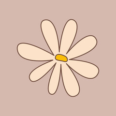 Groovy Daisy flower icon. Isolated vector illustration Camomile in 1970s retro style.