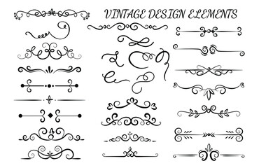 Vector vintage calligraphic design elements. Retro style dividers, underlines, strokes and borders.