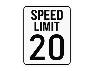 Speed ​​limit 20. White plate with limited maximum speed for vehicle traffic.