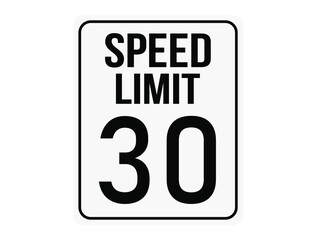 Speed ​​limit 30. White plate with limited maximum speed for vehicle traffic.