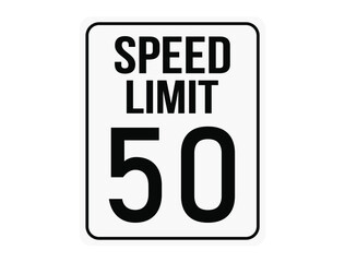 Speed ​​limit 50. White plate with limited maximum speed for vehicle traffic.