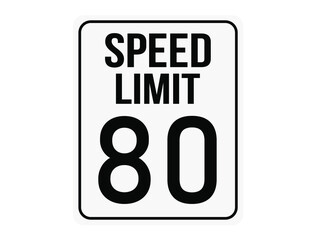 Speed ​​limit 80. White plate with limited maximum speed for vehicle traffic.