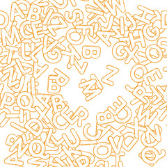 Pasta cartoon alphabet. Font from letters in the form of macaroni. Lettering from pasta soup. Seamless pattern for backgrounds, wallpapers, textile composition. Vector hand drawn.