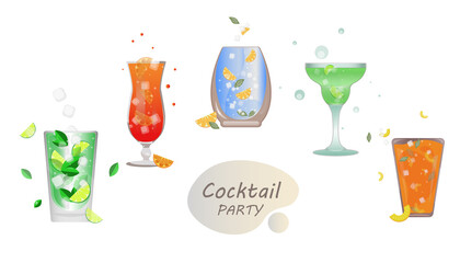 many cocktails isolated on white background.beverage vector illustration