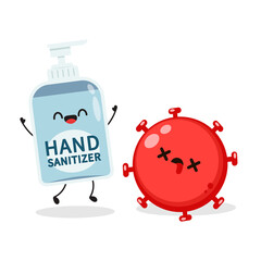 Hand sanitizer character. Alcohol gel. Washing alcohol gel used against viruses, bacteria, flu, coronavirus. Waterless hand cleaner. Flat style vector illustration isolated on white background.