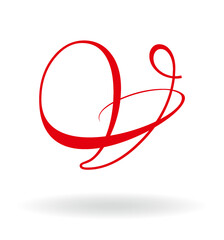 Letter V logo. Icon in red color isolated on light background. Calligraphic elegant shape.