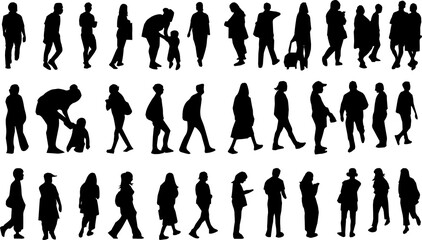 Shadow people in various gestures,vector silhouettes of men and a women