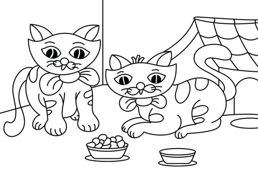 Cat Cartoon Cute Coloring Page For Kids