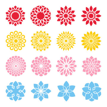 Set of vector simple abstract flower silhouettes