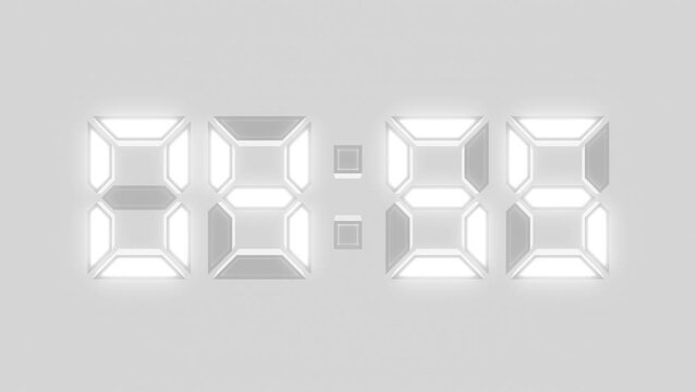 3D rendered digital glowing timer, 5min countdown on the white background