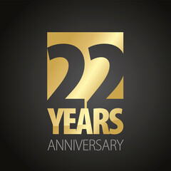 22 Years Anniversary negative space numbers gold black logo icon banner