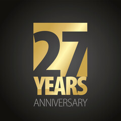 27 Years Anniversary negative space numbers gold black logo icon banner