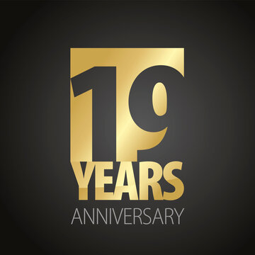 19 Years Anniversary negative space numbers gold black logo icon banner