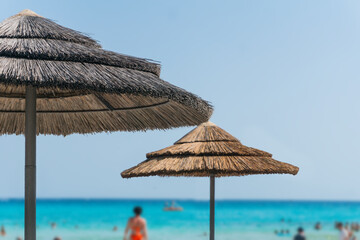 Sea rest. Beach umbrellas and the sea. Resort. Relaxation.