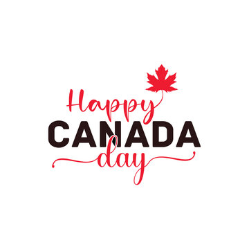 appy canada day typoraphy design. 1St of july canada day with red maple leaf. Vector template for banner, greeting card, poster with background.