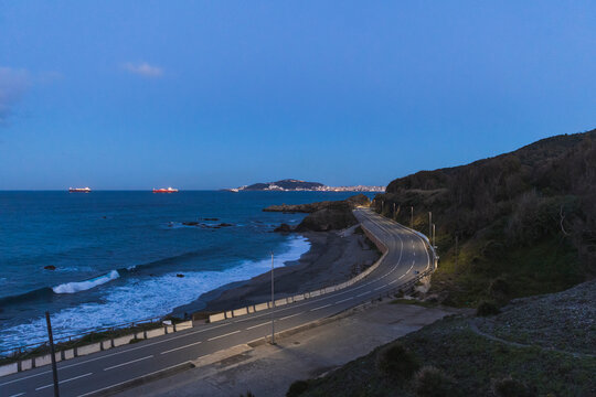 View of Ceuta at dusk from the Benzu highway