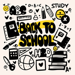 Back to school clipart. Vector doodle school icons and symbols for stickers, tattoos, postcards, etc.