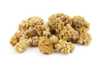 Mulberry dry berries morus alba isolated on white