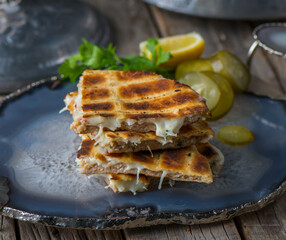 Cheese Arrayes served in dish side view on wooden table background