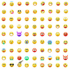 Set of emoticon smile icons. Cartoon emotion set. Vector emoticon set