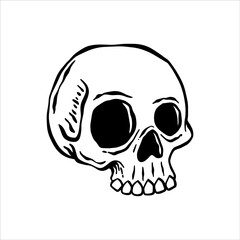black and white skull anchor doodle illustration for sticker tattoo poster tshirt design etc