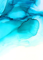 Alcohol ink. Banner. Abstract effect. Vintage illustration with watercolor in shades of blue for decorative design.