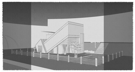 Sketch draw of build construction 3d render template
