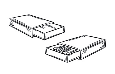 A set of cardboard matchboxes. Doodle sketch style. A simple drawing of a box. Isolated vector illustration.