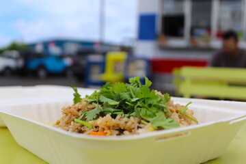 Fried rice by a food truck