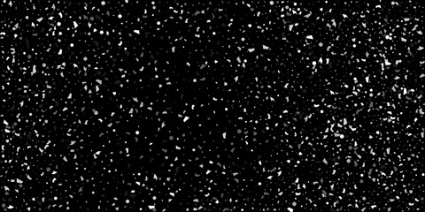 Silver confetti point on a black background. Luxury festive background. Silver grainy abstract texture overflows against a black background. Element of design. Vector illustration, EPS 10.