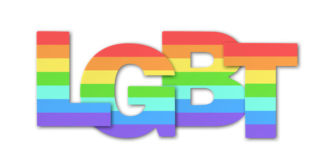 Obraz premium LGBT paper cut lettering. Rainbow colored volumetric letters on white background. Best for polygraphy, print, posters, cards and web design. Editable vector illustration.
