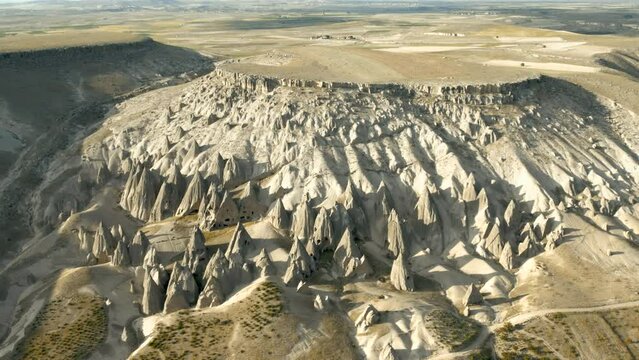 Selime Cathedral from Turkey view from air during sunset.