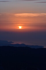 Fototapeta na wymiar Beautiful sunset from mount pantokrator in Corfu,Greece