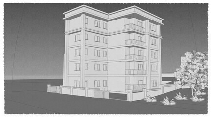 Sketch building apartments home street concept construction template